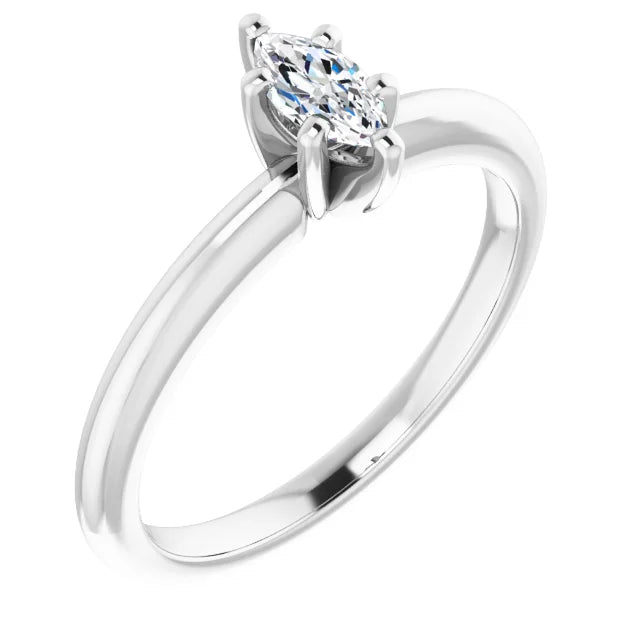 14k W Petite Solitaire with .25 Carat MARQUISE Lab Diamond Color F+