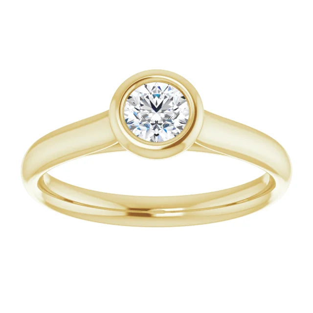 18k Yellow Gold Petite Solitaire with .33 Carat Round Lab Diamond Color F+
