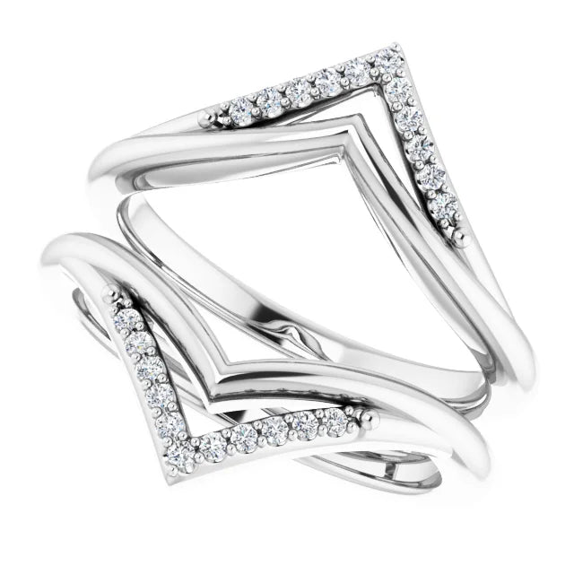 14K White 1/8 CTW Natural Diamond Double V Shape Ring Guard