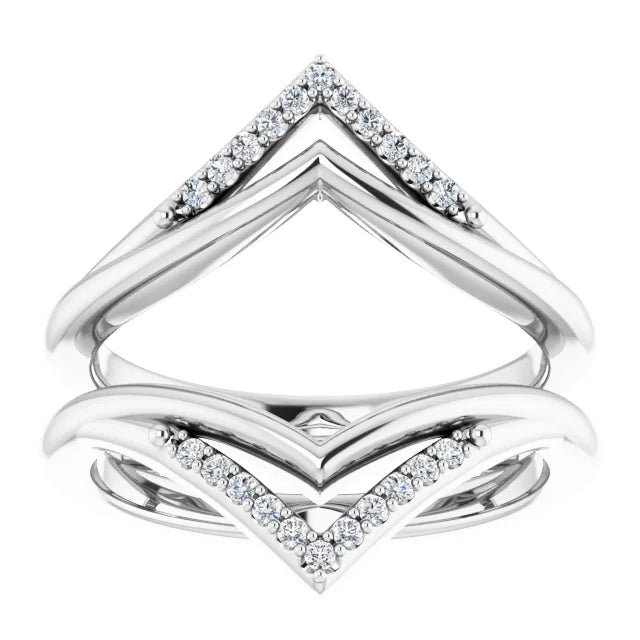 14K White 1/8 CTW Natural Diamond Double V Shape Ring Guard