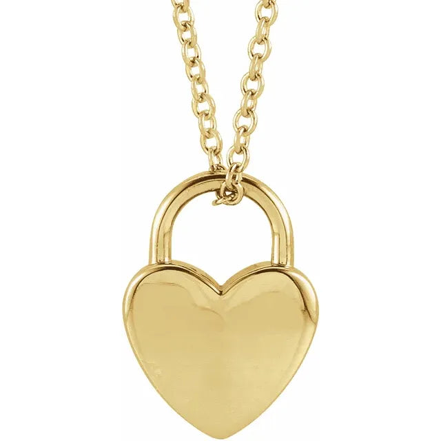 14K Yellow Gold Small Heart Lock Pendant/ Charm