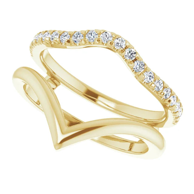 14K Yellow 1/4 CTW Natural Diamond Accented V-Shaped Ring Guard