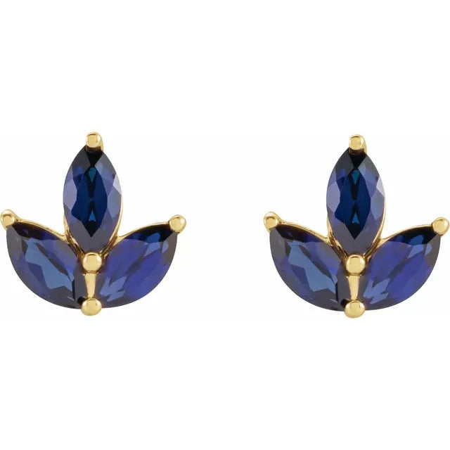 14K Yellow Gold Natural Blue Sapphire .15 ct Cluster Earrings