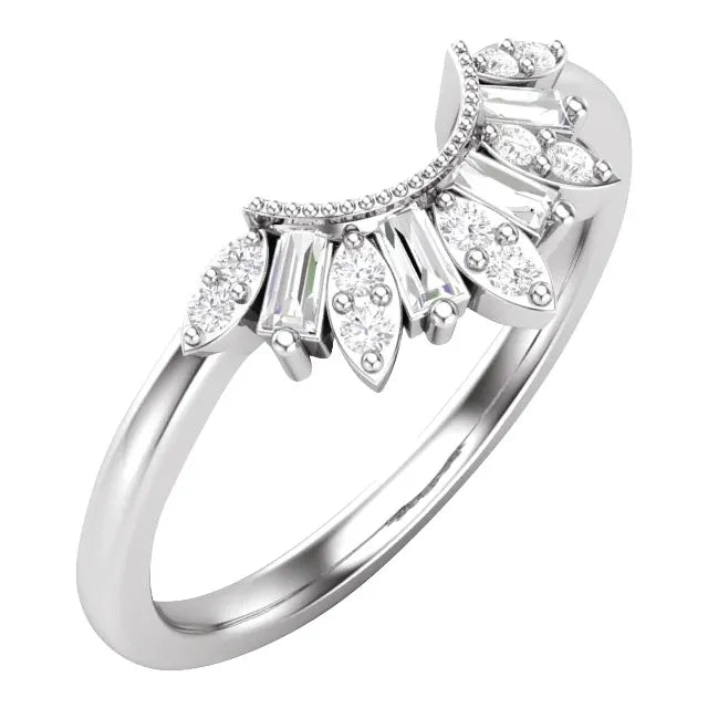 14K White Gold 1/5 CTW Natural Diamond Contour Band or Stackable