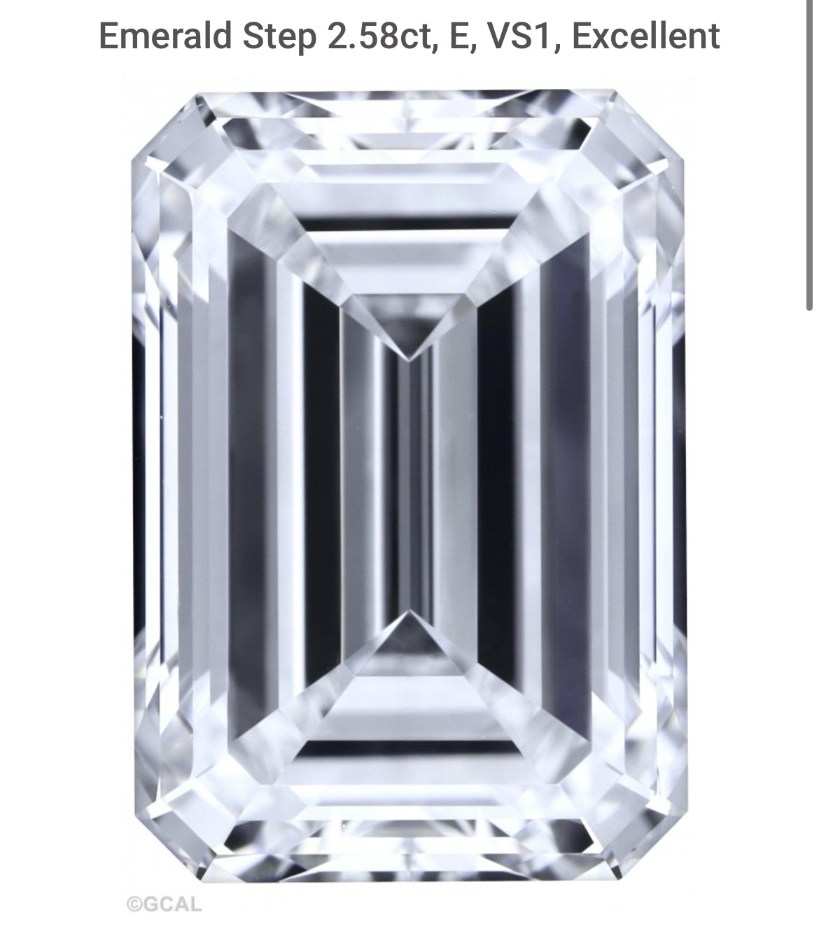 Emerald Cut 2.58 Carat Lab Grown Diamond , Color E , Clarity VS1 , GCAL Certificate LG340140441