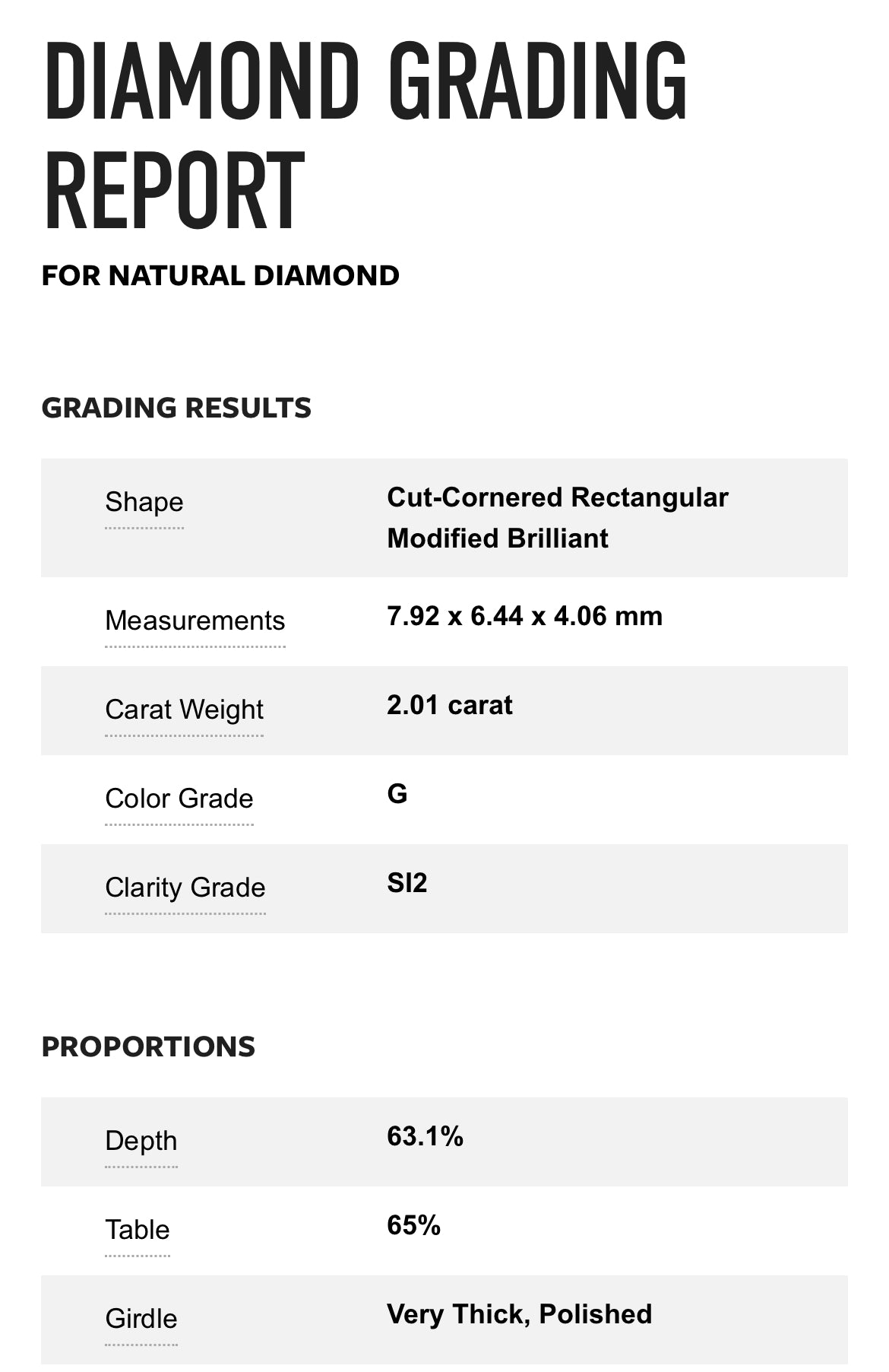 2.01 carat Radiant Cut Natural Diamond Color G Clarity SI2 GIA 6451606106