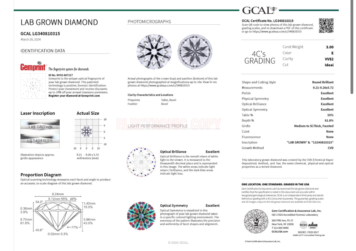 3.00 Carat Round Lab Grown Diamond