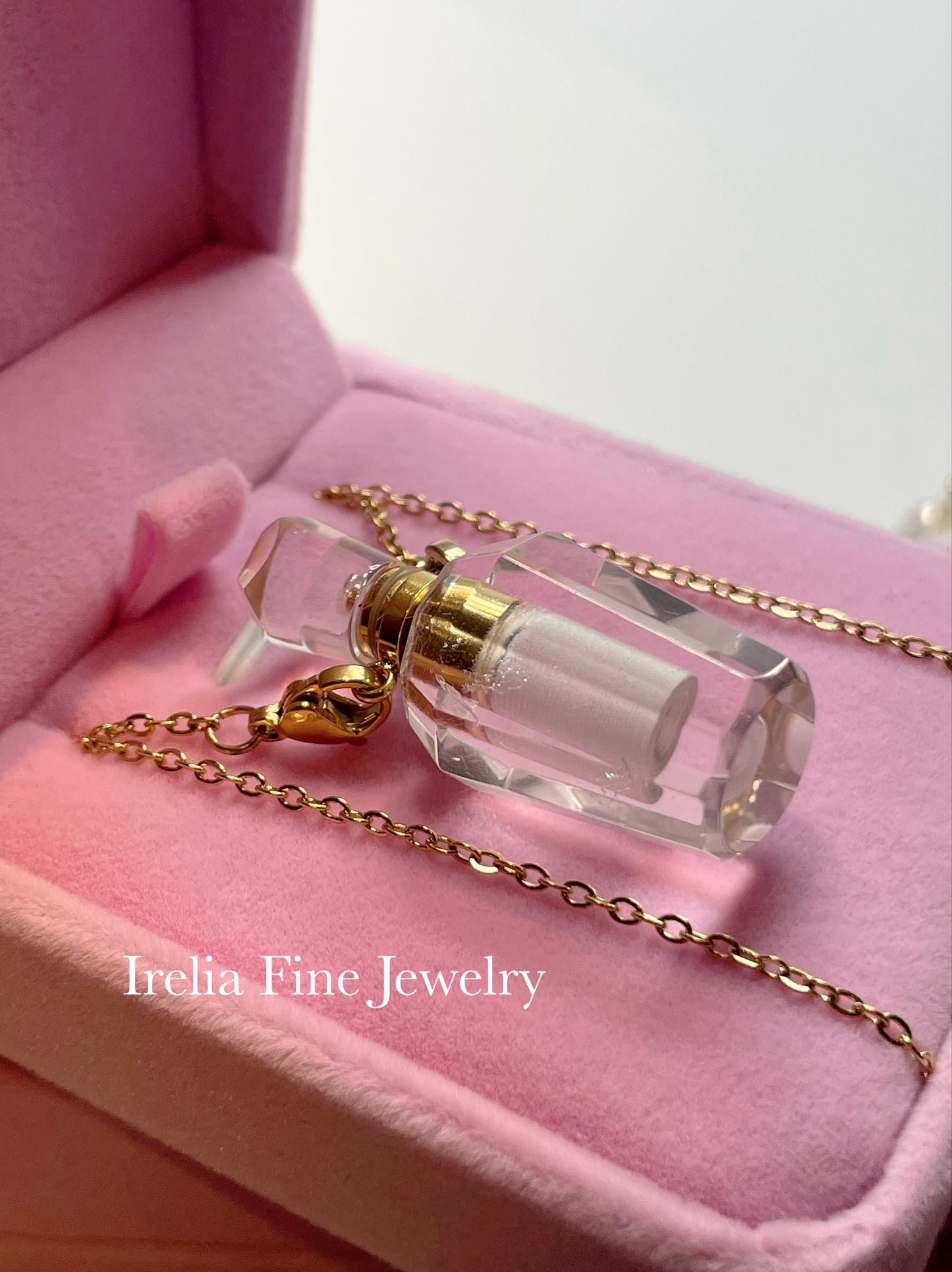 Facetted White Quartz Bottle holds Perfume or Essential Oils