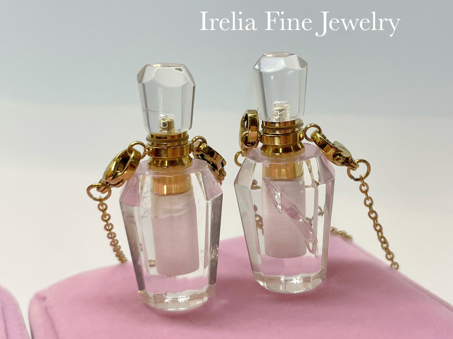 Facetted White Quartz Bottle holds Perfume or Essential Oils