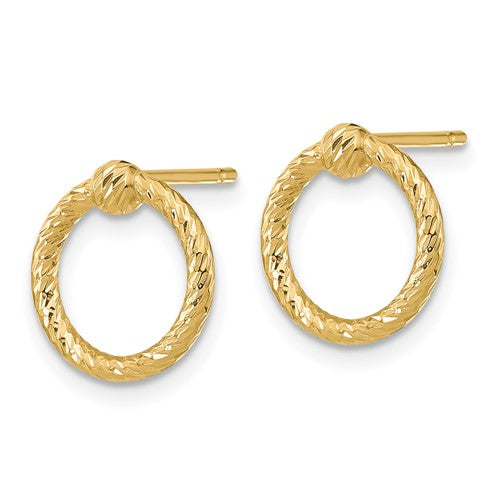 14k Yellow Gold Earring Circle Studs with texture