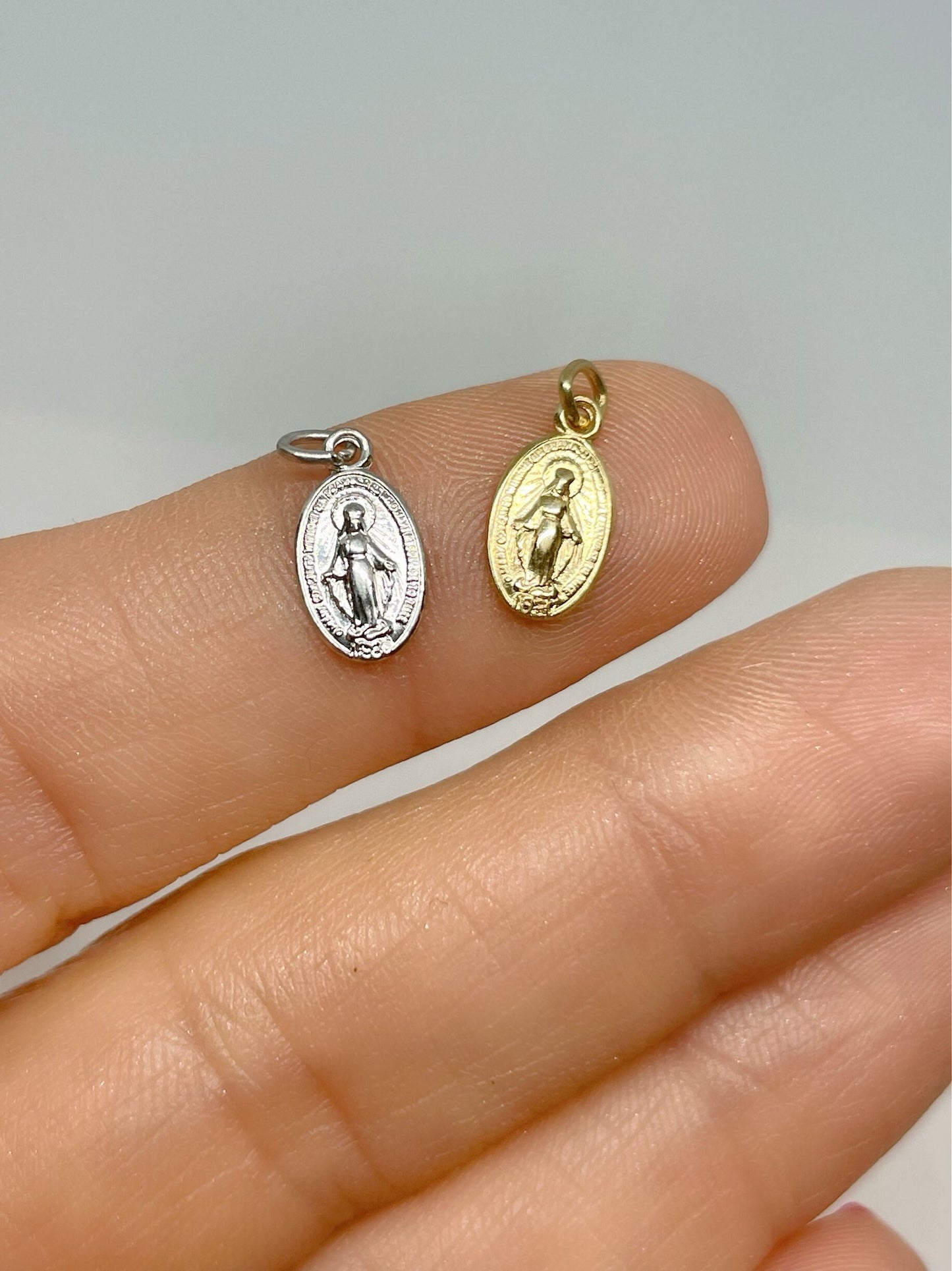 Tiny 14k Gold Miraculous Medal Charm, Size 14 mm x 7 mm