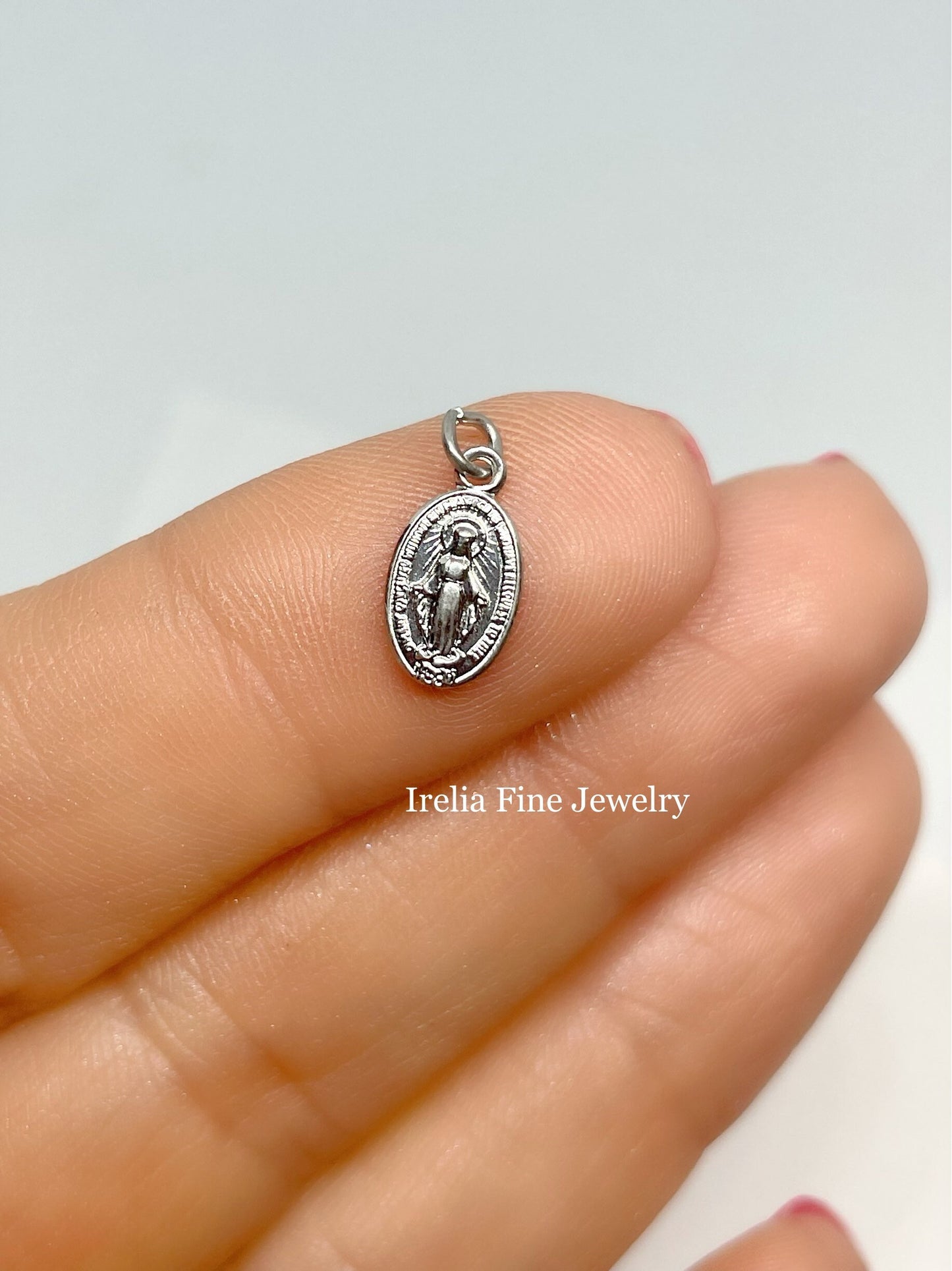 Tiny 14k Gold Miraculous Medal Charm, Size 14 mm x 7 mm