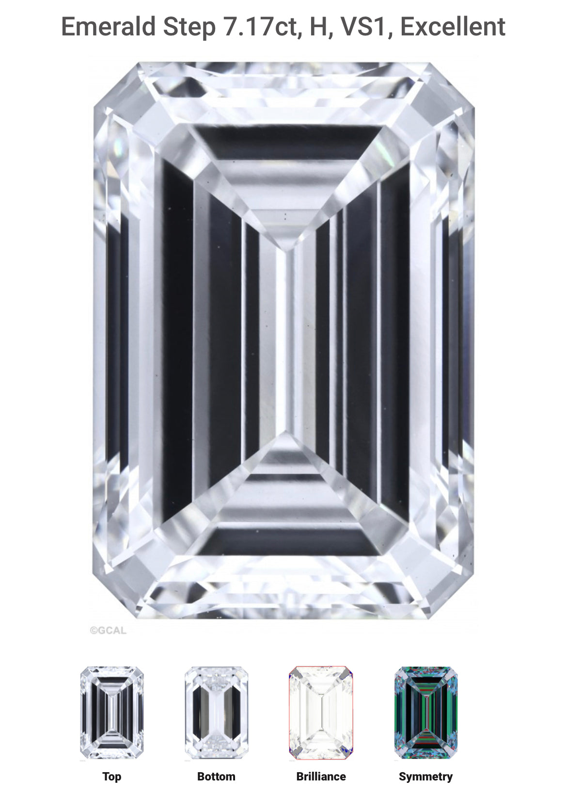 Emerald Cut 7.17 Carat Lab Grown Diamond , Color H , Clarity VS1 , GCAL Certificate LG331500307