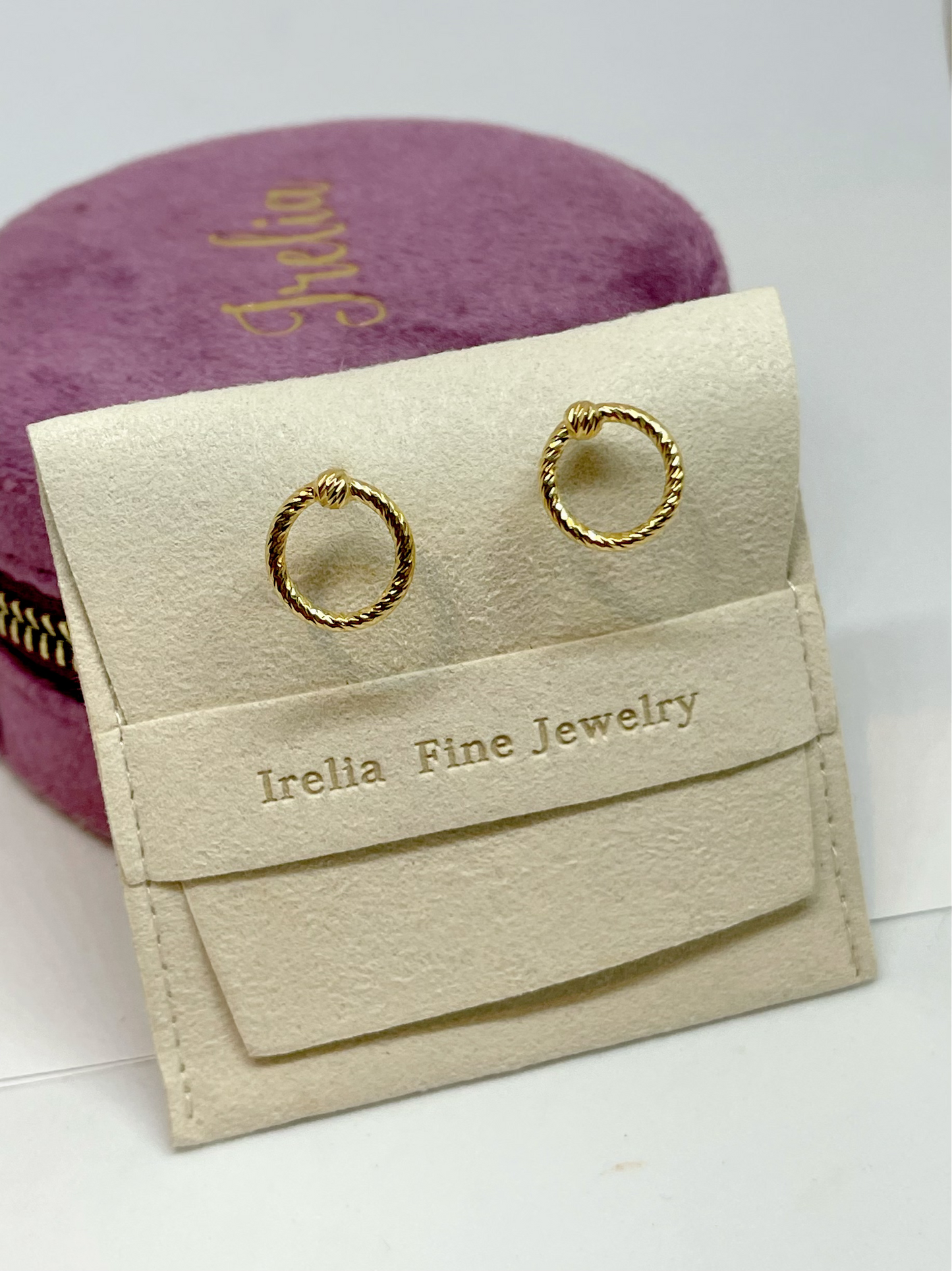 14k Yellow Gold Earring Circle Studs with texture