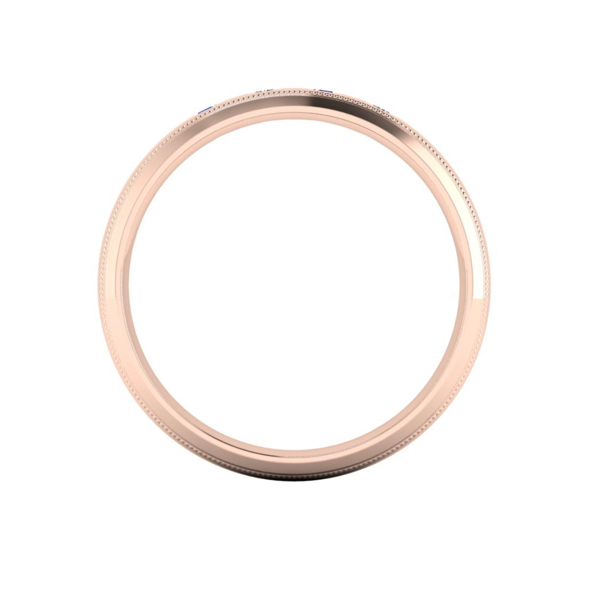 Custom 14k Rose Gold Wedding Band with Natural Blue Sapphires and Diamonds