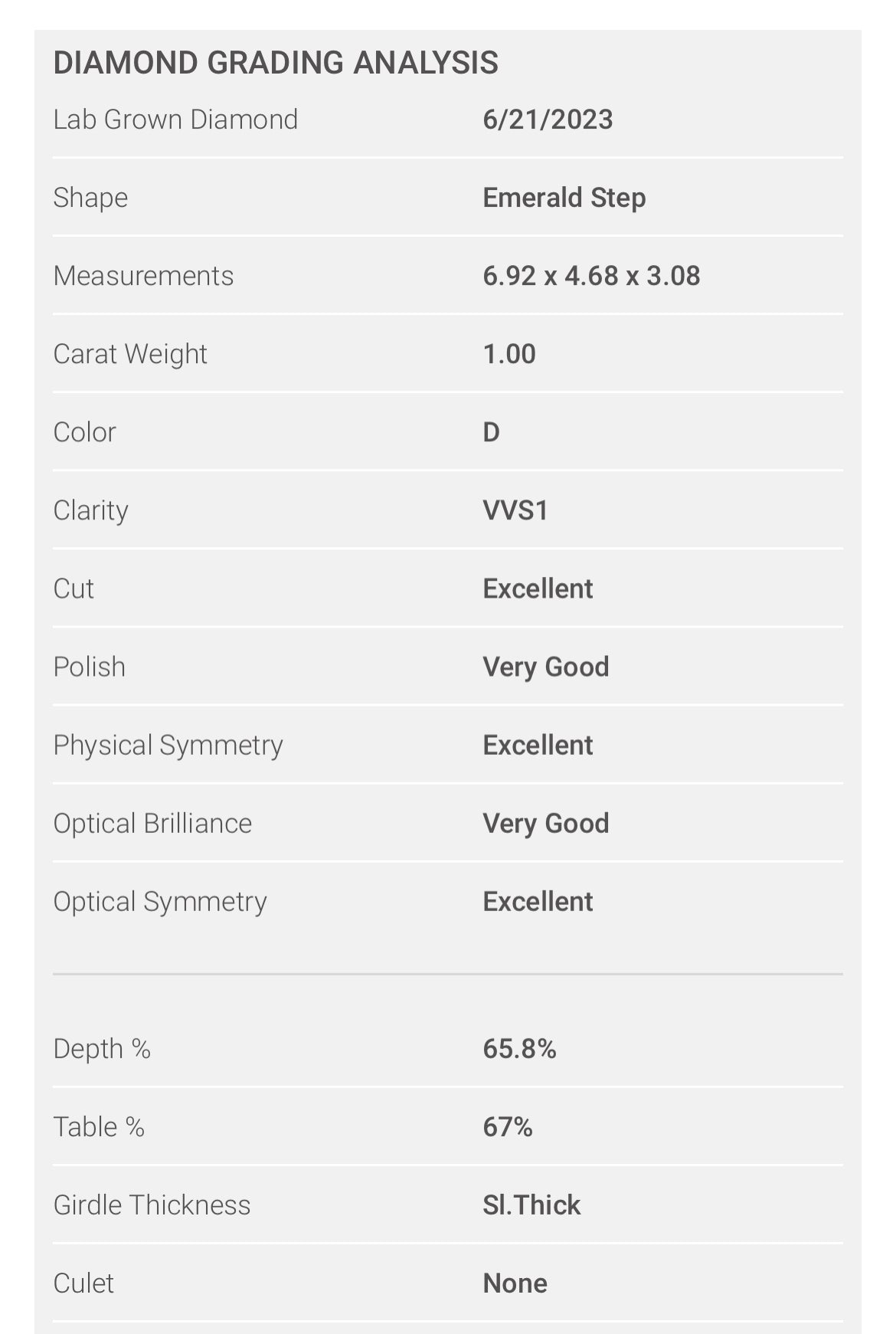 Emerald Cut 1.00 Carat Lab Grown Diamond , Color F , Clarity VS1 , GCAL Certificate LG331701135