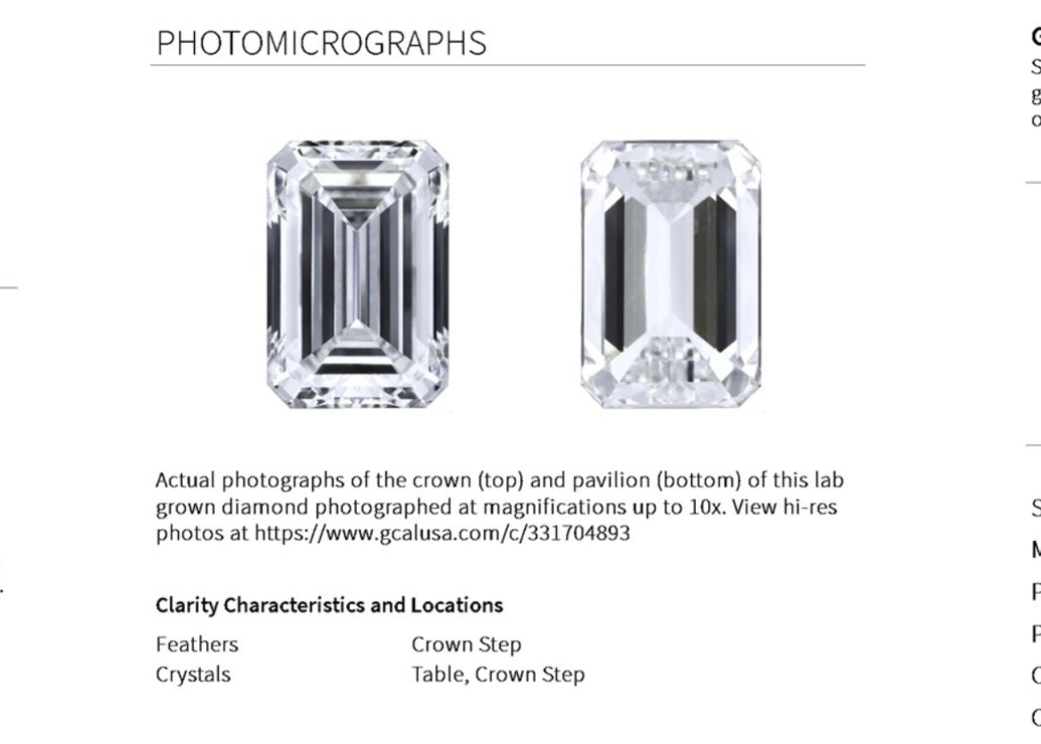 Emerald Cut 6.18 Carat Lab Grown Diamond , Color H , Clarity VS2 , GCAL Certificate LG331704893 = IDEAL + EXCELLENT