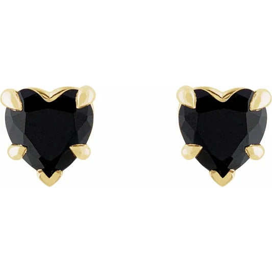 14K Yellow Gold Heart Black Onyx Stud Earrings