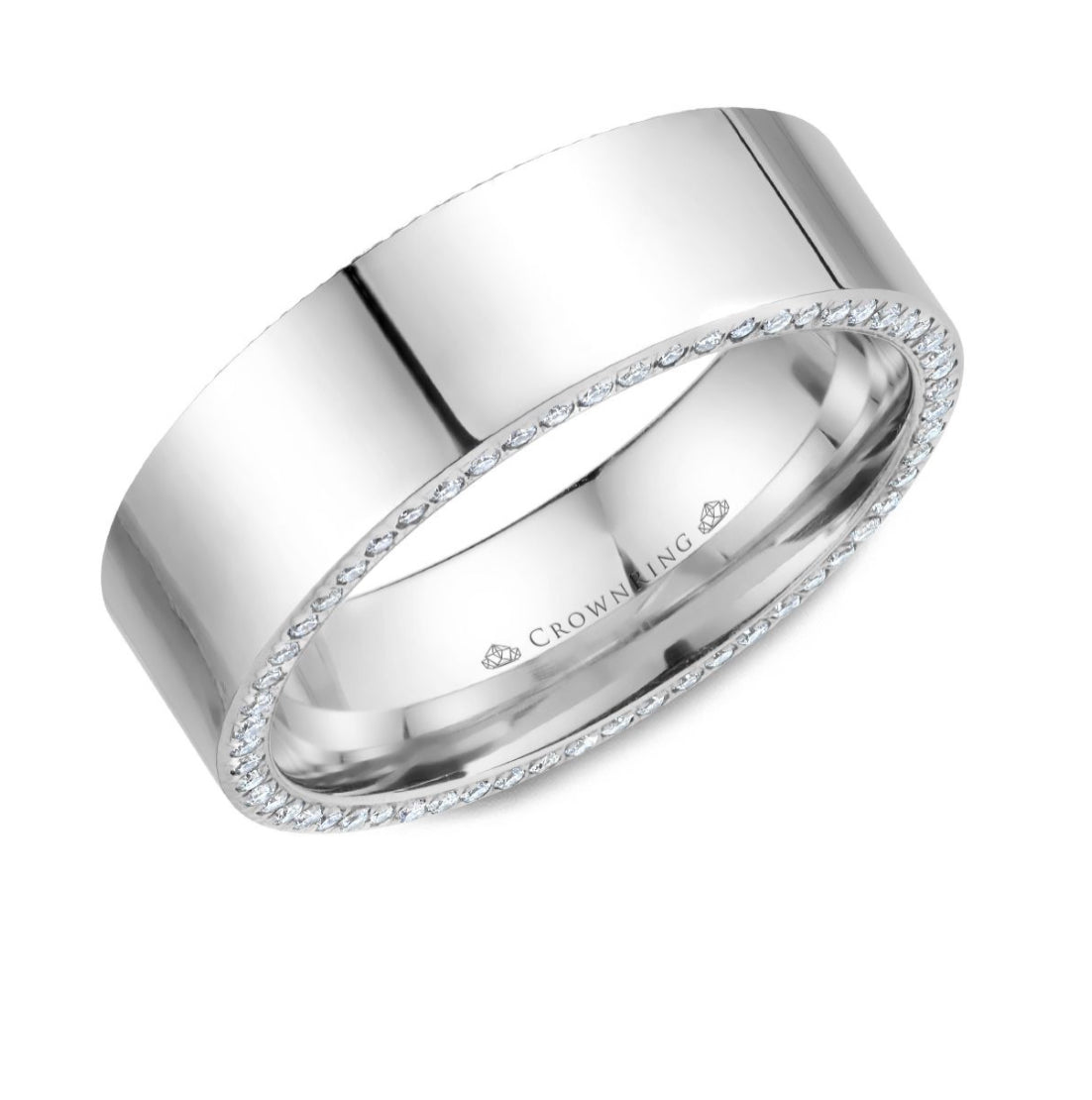 CrownRing Collection - 14k White Gold 7.5 mm Polished Band with Diamond walls.