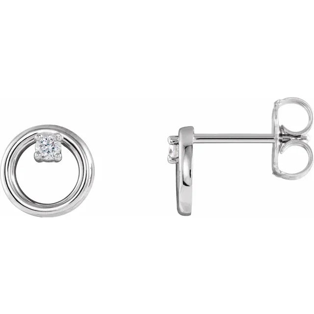 14K Yellow Gold Circle .06 Carat Diamond Stud Earrings