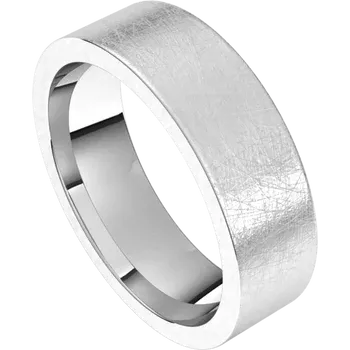 14k White gold Wedding Band with Ice Finish , width 6 millimeters