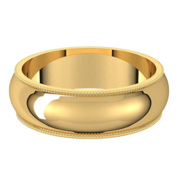 18K Gold Round Milgrain Wedding Band, width 6 millimeters