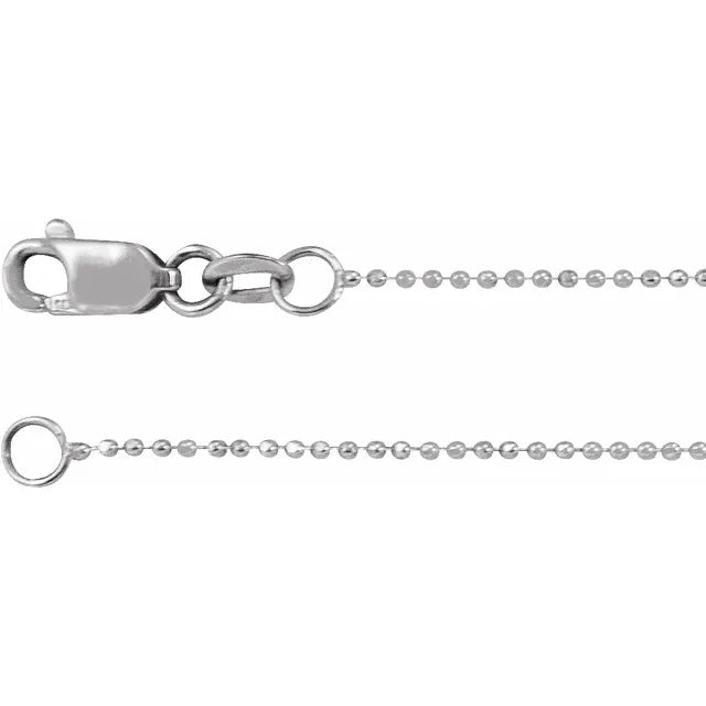 14K White Gold 1 mm Diamond-Cut Bead, Comes in Multiple Length Options
