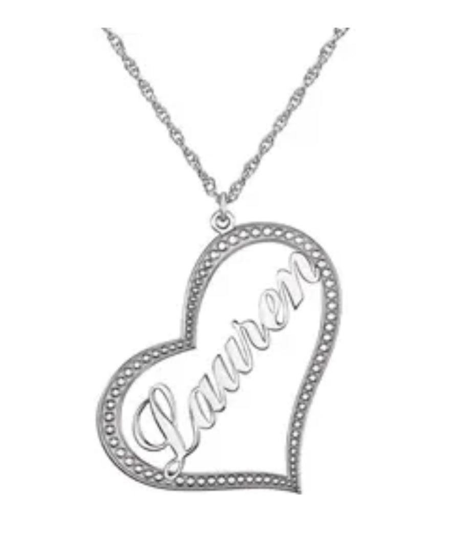 14k Yellow Gold Scripted Heart Nameplate Necklace, comes with 14k Gold 18" inch Chain