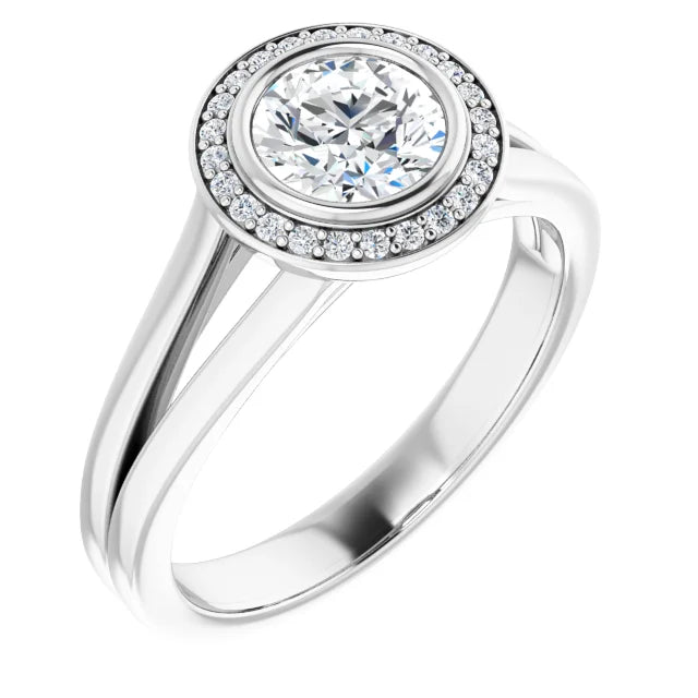 1.01 Carat Round Diamond Color I, Clarity SI2 Double Halo Engagement Ring in 14k White Gold Size 5