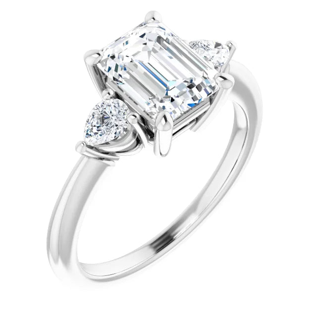 1.86 Carat Three Stone Emerald Cut Lab Diamond Engagement Ring , Metal 18k White Gold, Color G , Clarity VS1 - GIA 2448451701