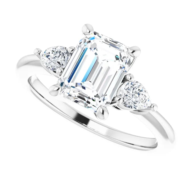 1.86 Carat Three Stone Emerald Cut Lab Diamond Engagement Ring , Metal 18k White Gold, Color G , Clarity VS1 - GIA 2448451701