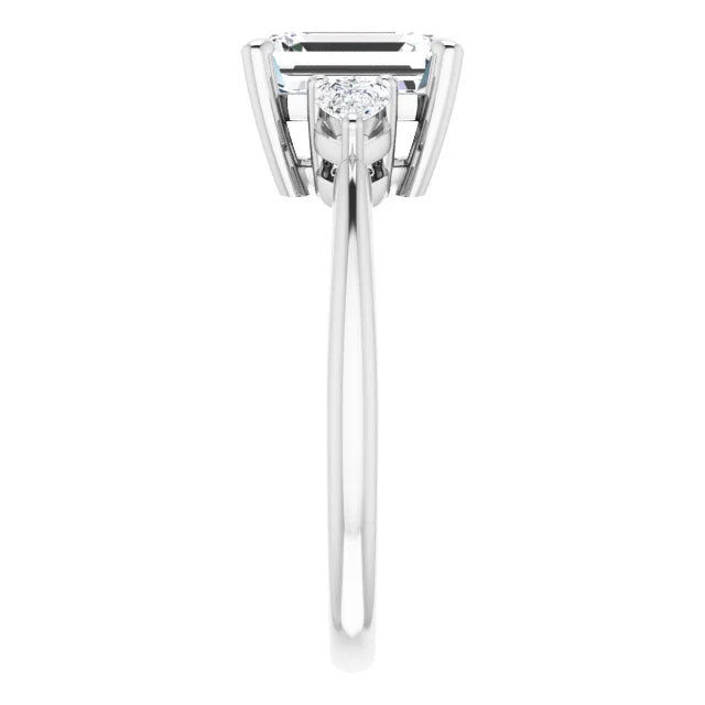 1.86 Carat Three Stone Emerald Cut Lab Diamond Engagement Ring , Metal 18k White Gold, Color G , Clarity VS1 - GIA 2448451701