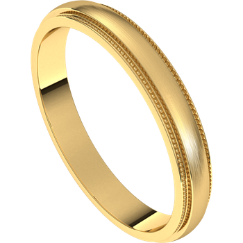 18k Yellow Gold Stepped Edge Milgrain with satin Center , width 3 millimeters / MADE TO ORDER