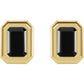 14K Yellow Gold Natural Black Onyx Emerald Cut Stud Earrings