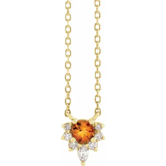 14K Yellow Gold Natural Citrine & .08 CTW Natural Diamond, comes with 18" Necklace