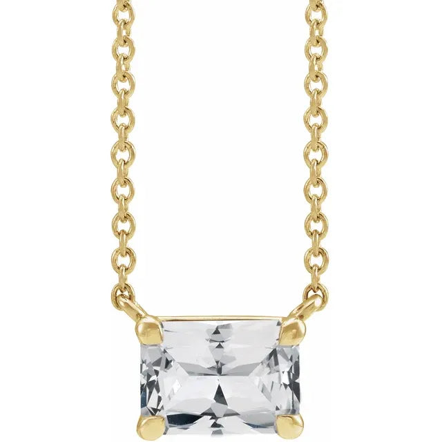 14K Yellow Gold Natural White Sapphire with Claw-Prong, comes with 14k Gold 18" Necklace