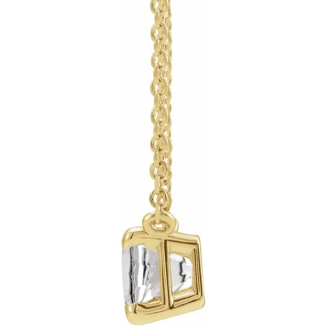 14K Yellow Gold Natural White Sapphire with Claw-Prong, comes with 14k Gold 18" Necklace
