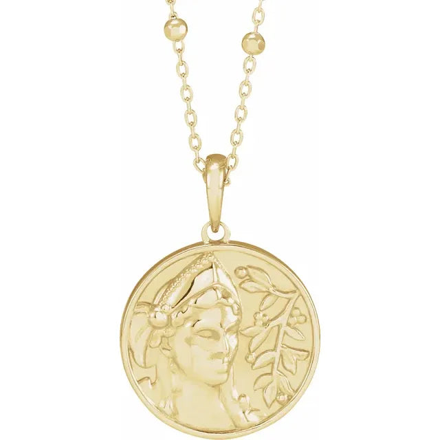 14K Yellow Gold Athena Pendant With Chain Option