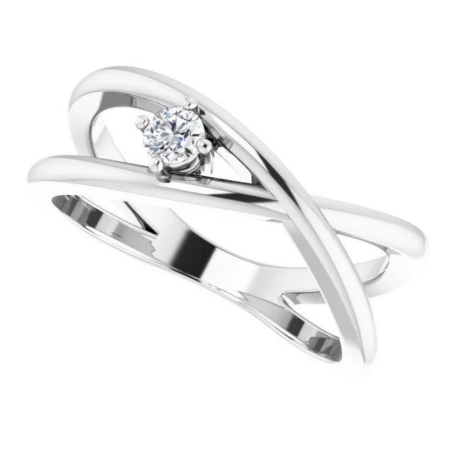 CUSTOMIZABLE COLLETION 14k White Gold Criss Cross Ring with .08 carat Round Lab Diamond- MADE TO ORDER