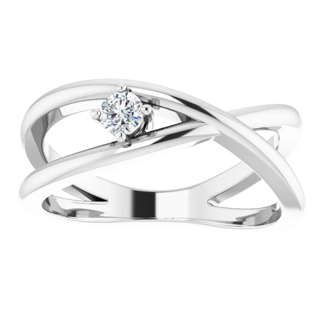 CUSTOMIZABLE COLLETION 14k White Gold Criss Cross Ring with .08 carat Round Lab Diamond- MADE TO ORDER