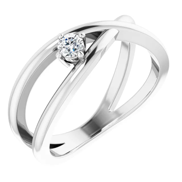 CUSTOMIZABLE COLLETION 14k White Gold Criss Cross Ring with .08 carat Round Lab Diamond- MADE TO ORDER