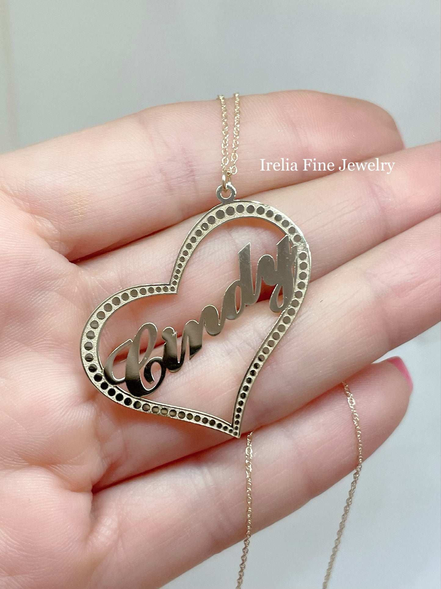 14k Yellow Gold Scripted Heart Nameplate Necklace, comes with 14k Gold 18" inch Chain
