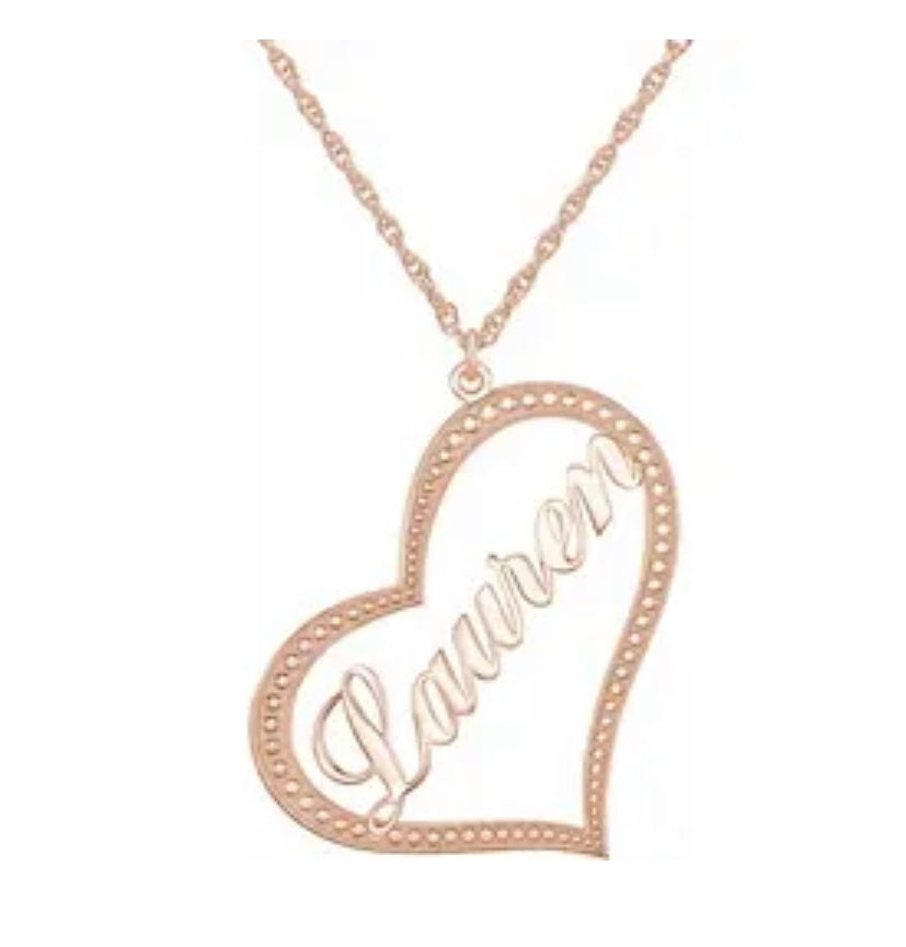 14k Yellow Gold Scripted Heart Nameplate Necklace, comes with 14k Gold 18" inch Chain