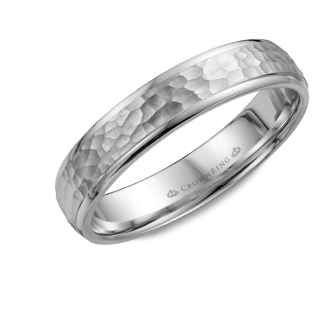 CrownRing Collection - 14k White Gold 4.5 mm textured center band