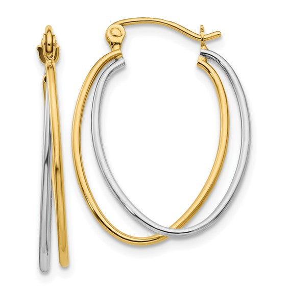 14k White and Yellow Gold overlapping thin oval hoops