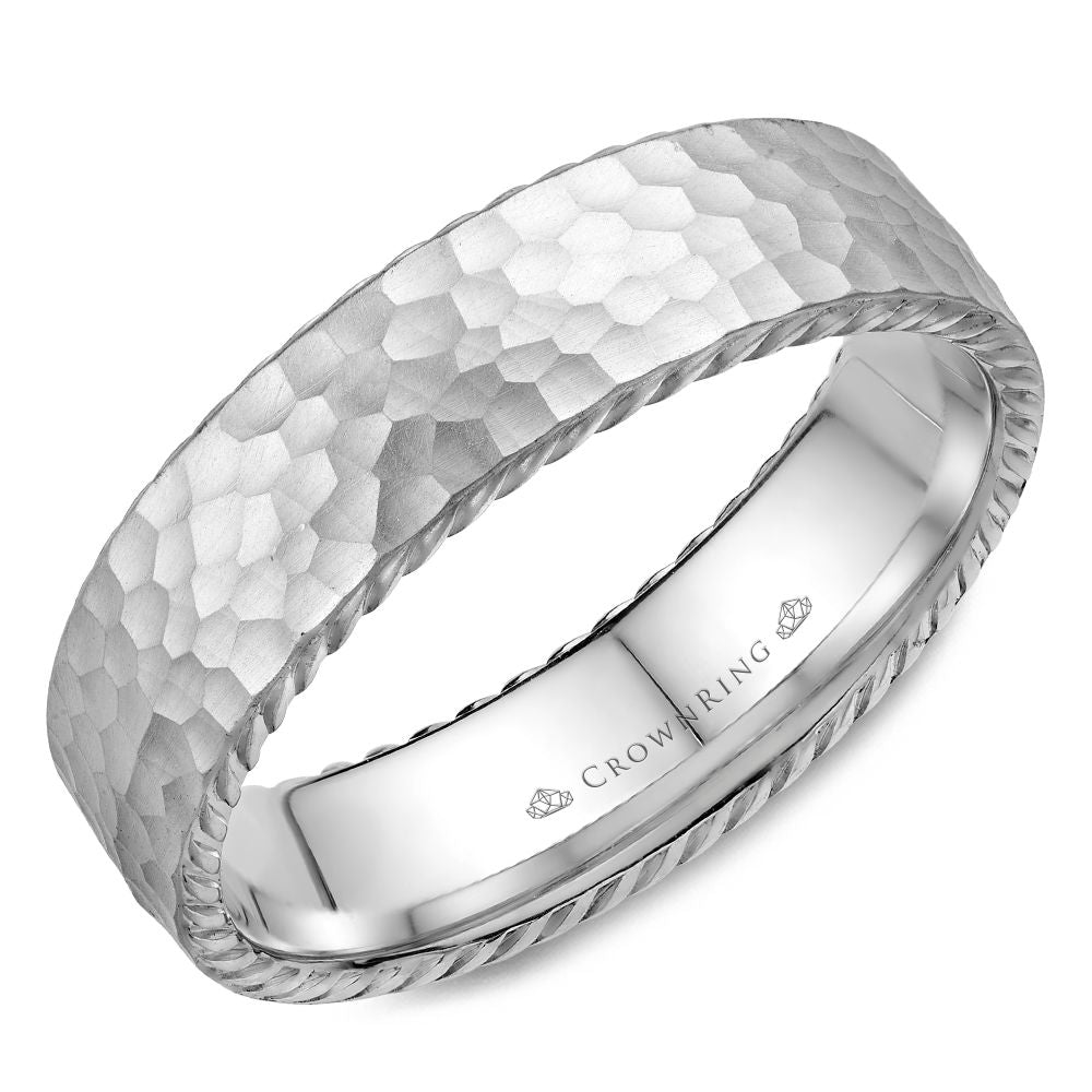 14k White Gold 6mm Hammered textured center band
