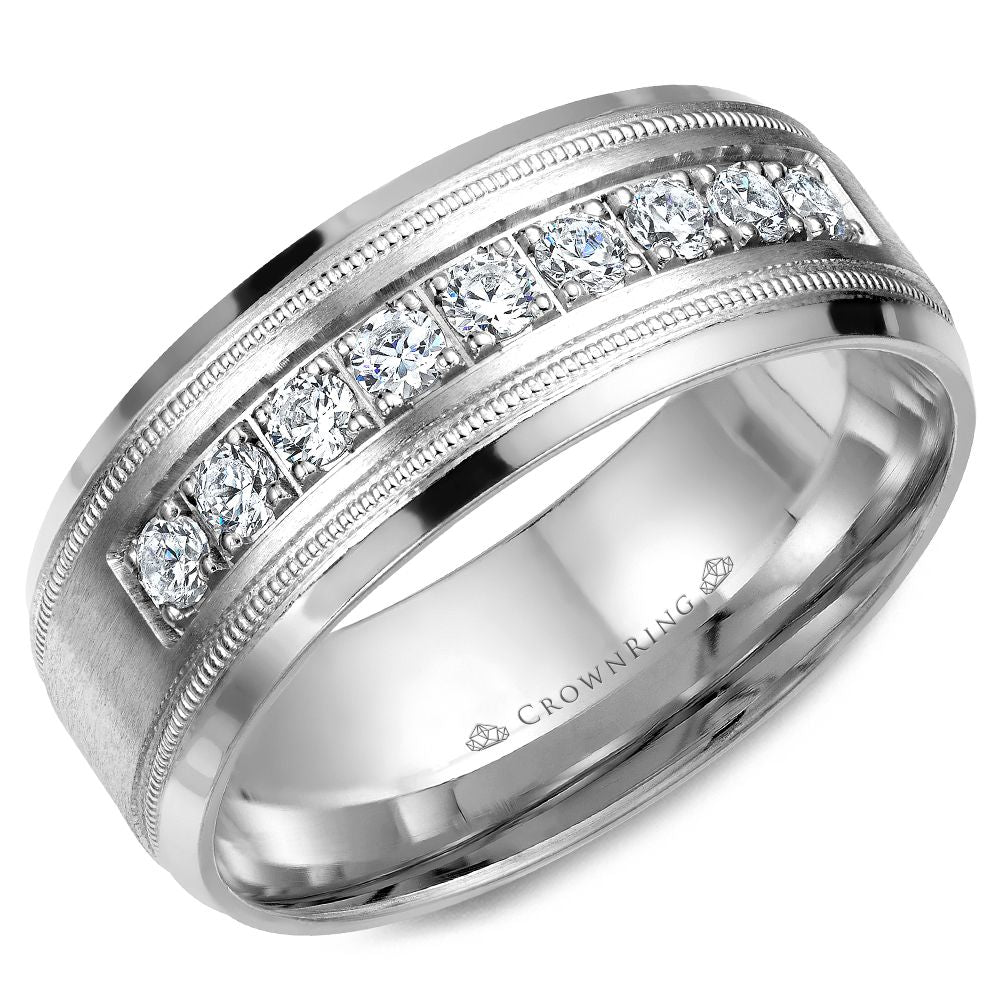 CrownRing Collection - 14k White Gold 8 mm Polished Band with .45ct Diamond