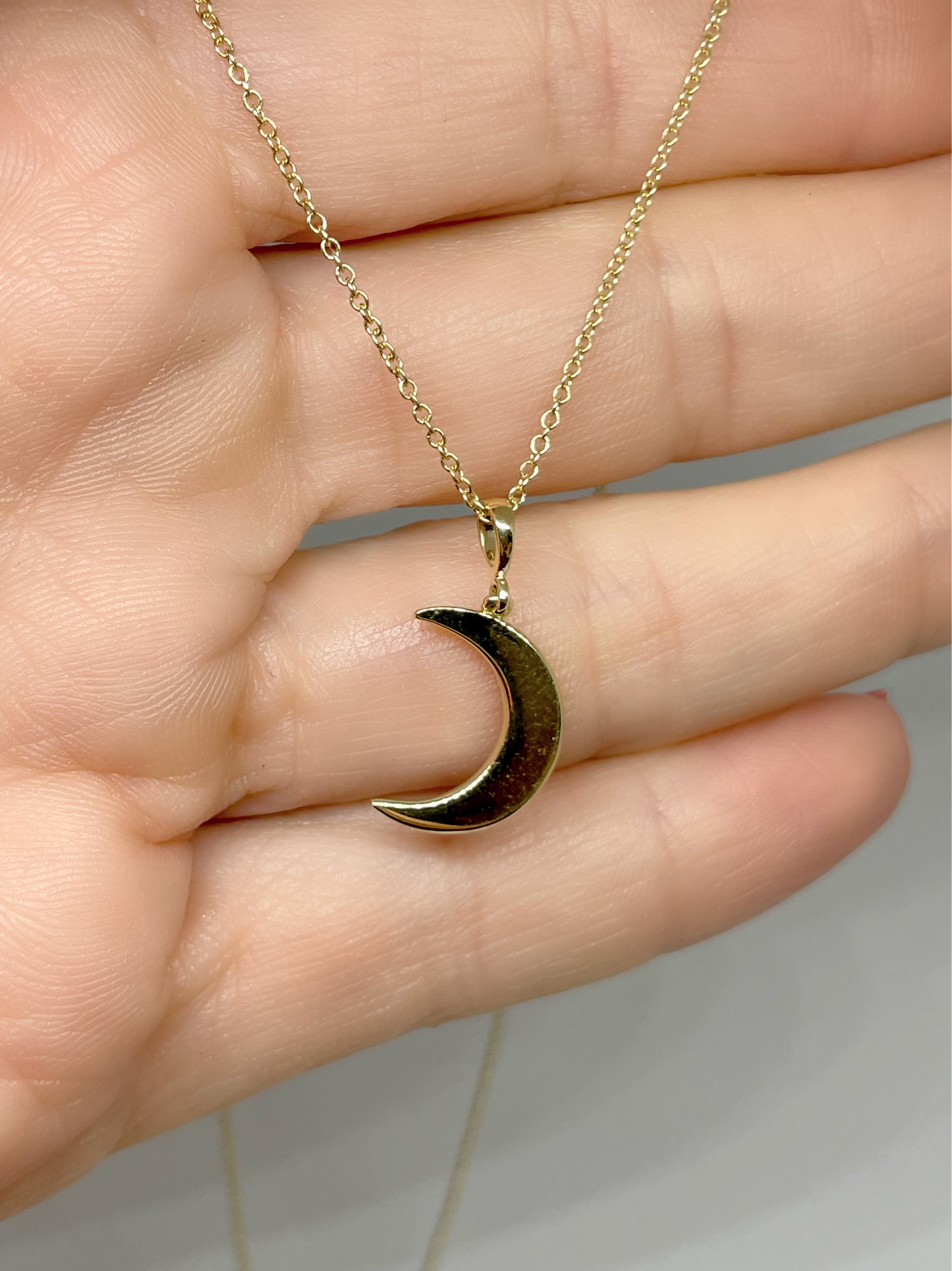14K Yellow Gold Natural White Opal Cabochon Crescent Moon, comes with 14k yellow gold adjustable chain