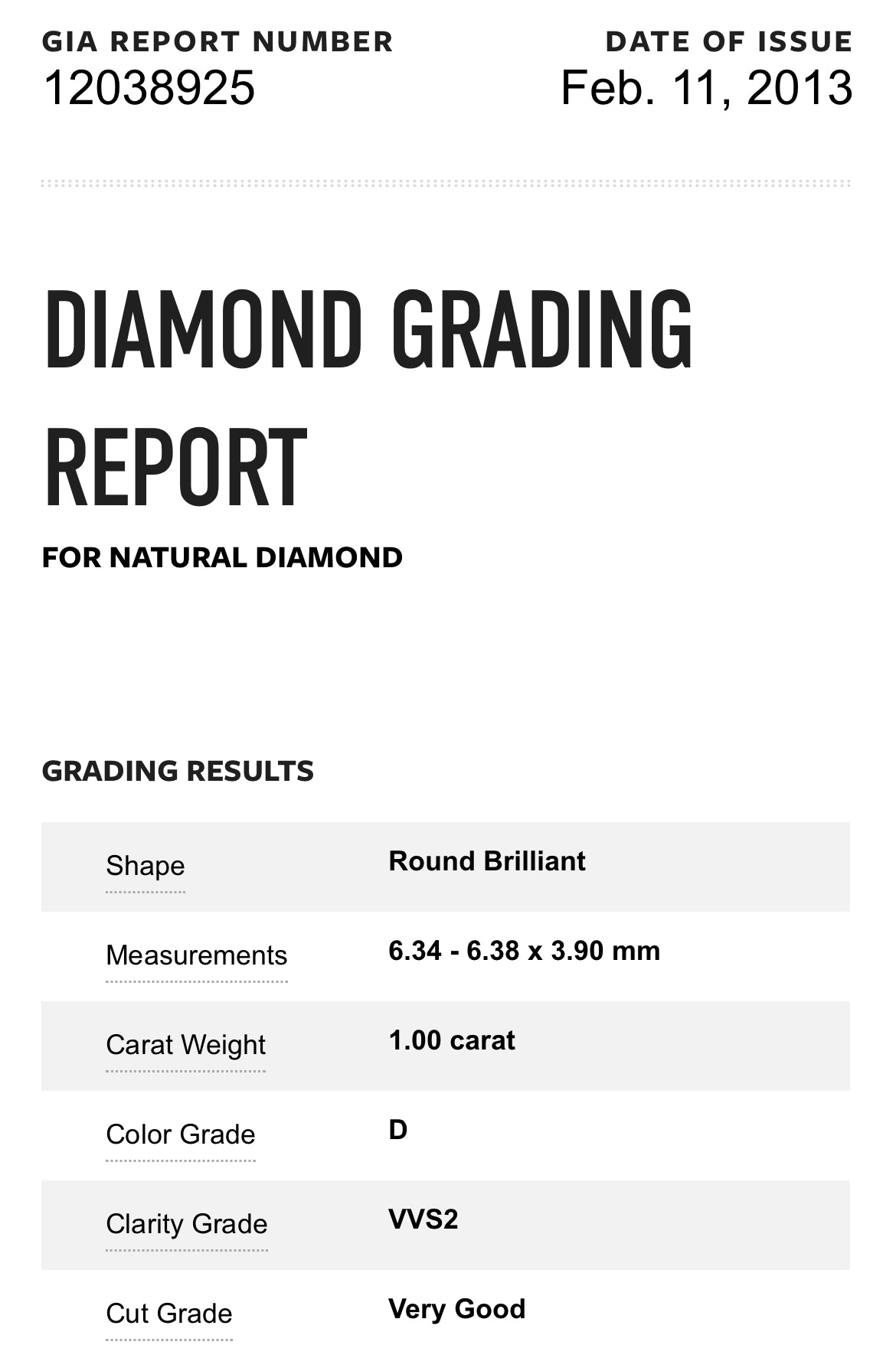 1.00 Carat Round Diamond D , VVS2 , GIA Certified 12038925