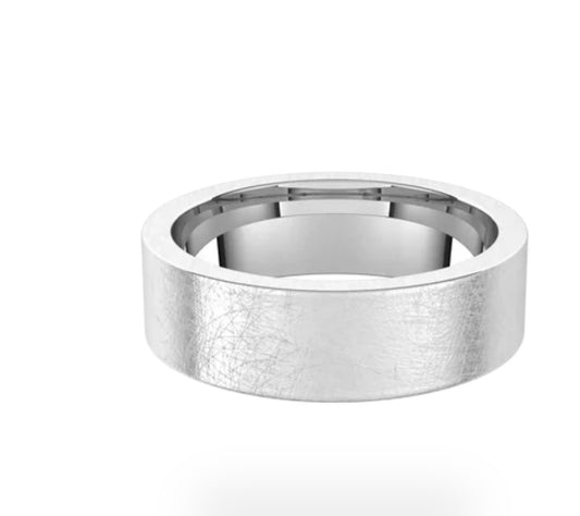 14k White gold Wedding Band with Ice Finish , width 6 millimeters